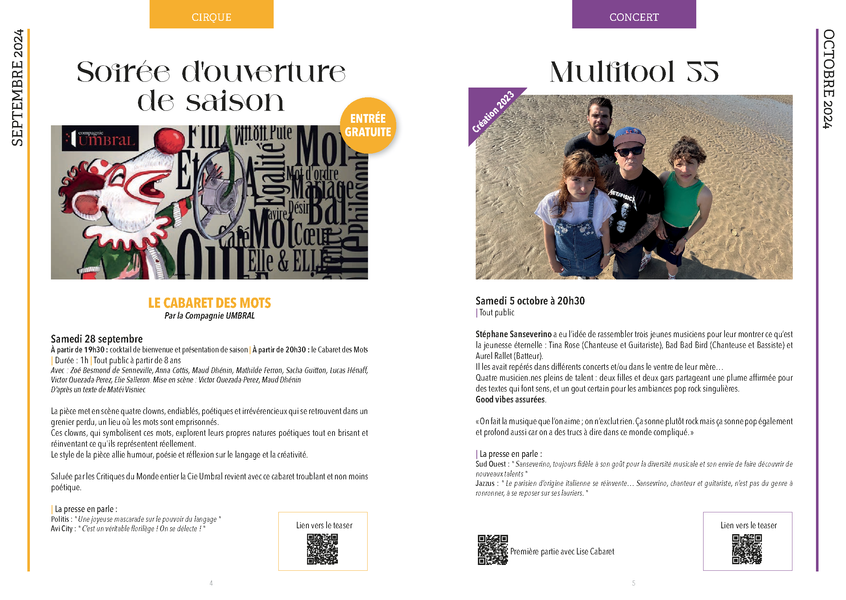 Saison culturelle 2024 - 2025 au Moustier