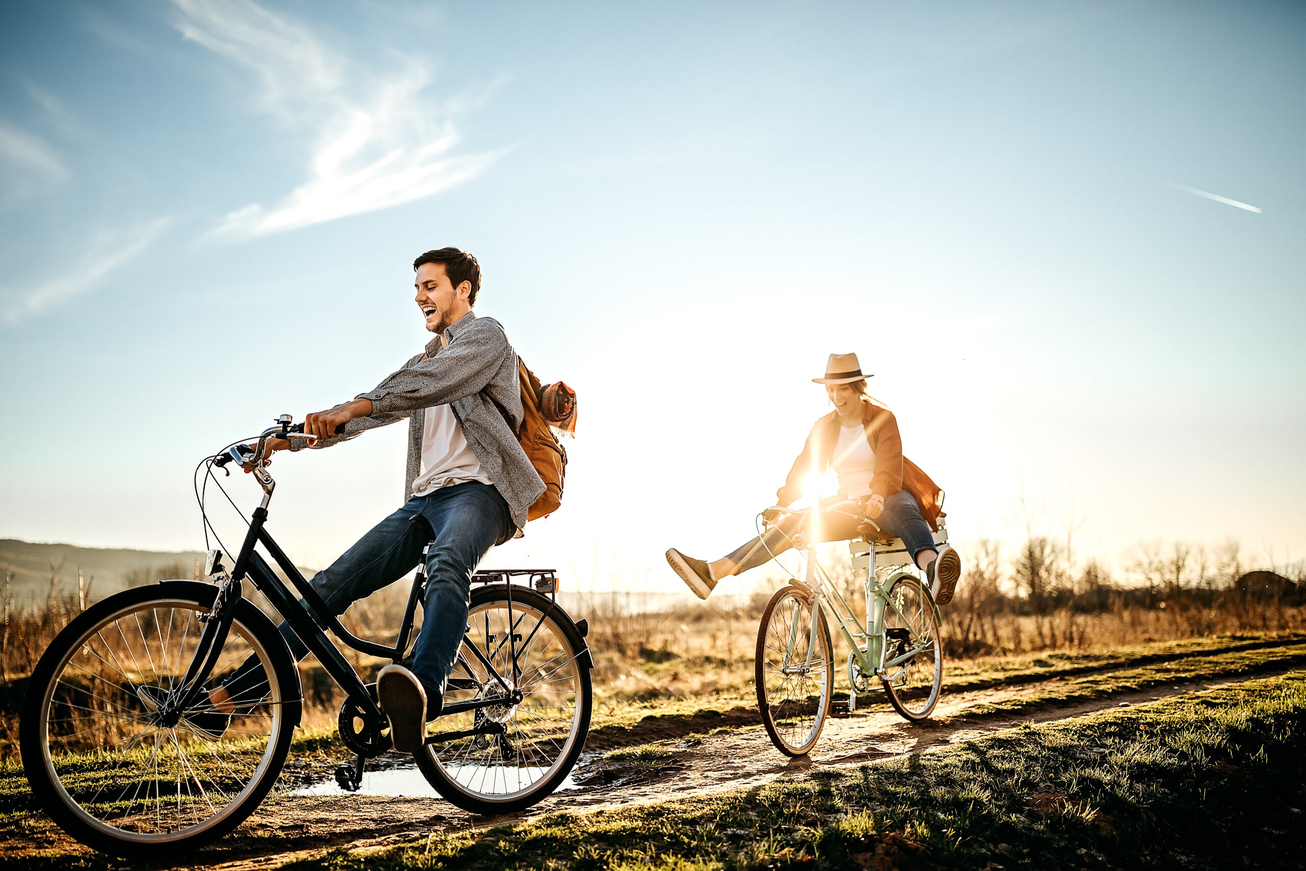 Couple driving on bicycle