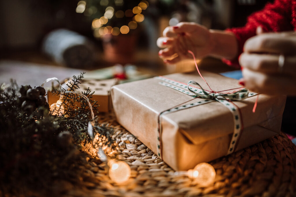 Woman Wrapping Christmas Gifts